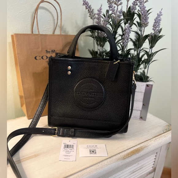 Coach Dempsey Black Leather Tote w/ Patch NWT - Picture 1 of 6